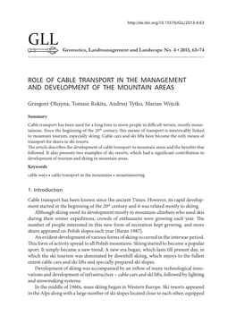 Role of Cable Transport in the Management and Development of the Mountain Areas