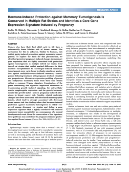 Hormone-Induced Protection Against Mammary Tumorigenesis Is Conserved in Multiple Rat Strains and Identifies a Core Gene Expression Signature Induced by Pregnancy