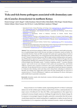 Ticks and Tick-Borne Pathogens Associated with Dromedary Cam- Els (Camelus Dromedarius) in Northern Kenya Dennis Getange1,2, Joel L