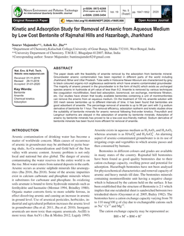 Kinetic and Adsorption Study for Removal of Arsenic from Aqueous Medium by Low Cost Bentonite of Rajmahal Hills and Hazaribagh, Jharkhand