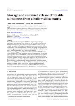 Storage and Sustained Release of Volatile Substances from a Hollow Silica Matrix