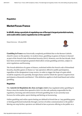 Market Focus: France | EGR Compliance | News | the Latest Legal and Regulatory Trends in the Online Betting and Gaming Industry
