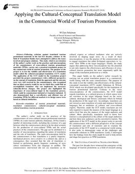 Applying the Cultural-Conceptual Translation Model in the Commercial World of Tourism Promotion