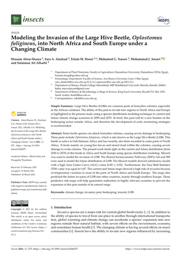 Modeling the Invasion of the Large Hive Beetle, Oplostomus Fuligineus, Into North Africa and South Europe Under a Changing Climate