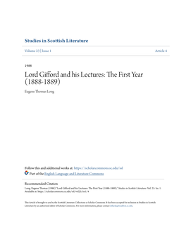 Lord Gifford and His Lectures: the Irsf T Year (1888-1889) Eugene Thomas Long