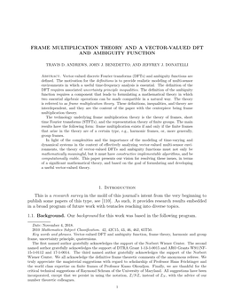 Frame Multiplication Theory and a Vector-Valued Dft and Ambiguity Function