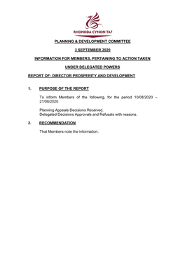Planning & Development Committee 3 September 2020