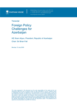 Foreign Policy Challenges for Azerbaijan