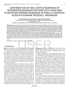 Contribution of Bali Cattle Business of Integrated Business Pattern with Crop and Plantation Farming Business in Public Livestock in South Konawe Regency, Indonesia