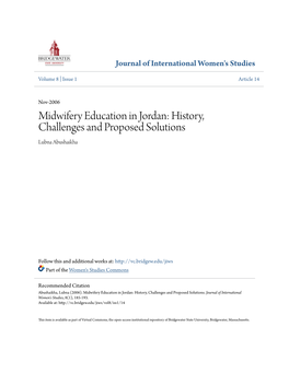 Midwifery Education in Jordan: History, Challenges and Proposed Solutions Lubna Abushaikha