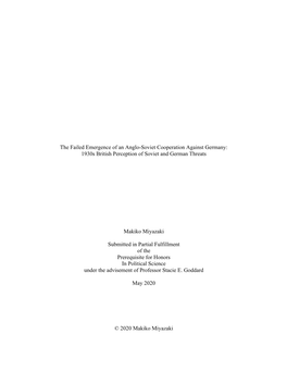 The Failed Emergence of an Anglo-Soviet Cooperation Against Germany: 1930S British Perception of Soviet and German Threats