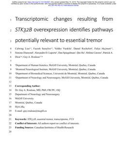 Transcriptomic Changes Resulting from STK32B Overexpression Identifies Pathways Potentially Relevant to Essential Tremor