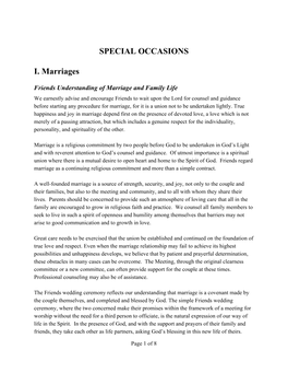 SPECIAL OCCASIONS I. Marriages