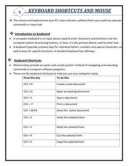 Keyboard Shortcuts and Mouse