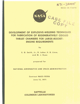 Development of Explosive-Welding Techniques for Fabrication of Regeneratively Cooled Thrust Chambers for Large-Rocket- Engine Requirements