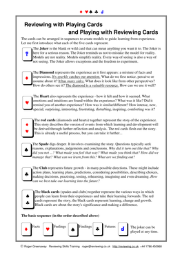 Reviewing with Playing Cards and Playing with Reviewing Cards the Cards Can Be Arranged in Sequences to Create Models to Guide Learning from Experience