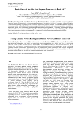 İzmir Kuvvetli Yer Hareketi Deprem İstasyon Ağı: İzmirnet