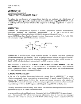 Merrem I.V. for Intravenous Use Only