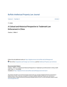 A Cultural and Historical Perspective to Trademark Law Enforcement in China