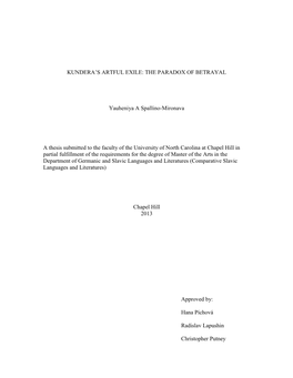 Kundera‟S Artful Exile: the Paradox of Betrayal