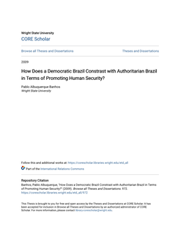 How Does a Democratic Brazil Constrast with Authoritarian Brazil in Terms of Promoting Human Security?