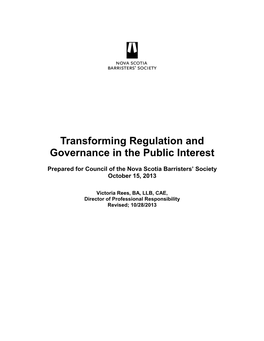 Transforming Regulation and Governance in the Public Interest