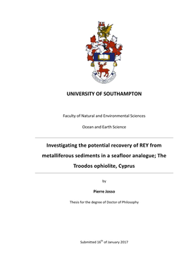 Investigating the Potential Recovery of REY from Metalliferous Sediments in a Seafloor Analogue; the Troodos Ophiolite, Cyprus