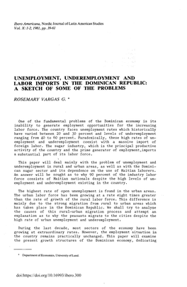 Unemployment, Underemployment and Labor Imports in the Dominican Republic: a Sketch of Some of the Problems