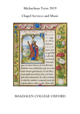 Michaelmas Term 2019 Chapel Services and Music MAGDALEN