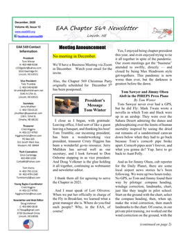 EAA Chapter 569 Newsletter ~ Facebook.Com/Eaa569 ~ Lincoln, NE