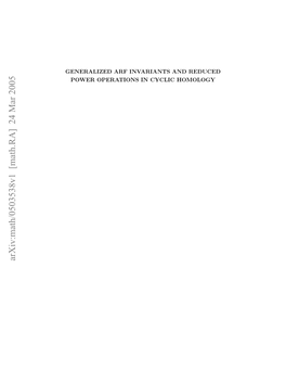 [Math.RA] 24 Mar 2005 EEAIE R NAINSADREDUCED and INVARIANTS ARF GENERALIZED OE PRTOSI YLCHOMOLOGY CYCLIC in OPERATIONS POWER