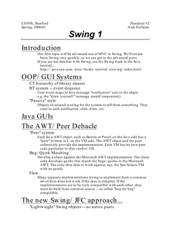 Swing 1 Introduction Our First Topic Will Be Advanced Use of MVC in Swing