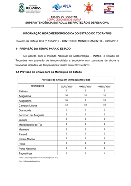 Estado Do Tocantins Corpo De Bombeiros Militar Superintendência Estadual De Proteção E Defesa Civil