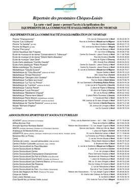 Répertoire Des Prestataires Chèques Loisirs