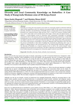 Diversity and Local Community Knowledge on Butterflies: a Case Study of Kiang’Ondu Montane Zone of Mt Kenya Forest