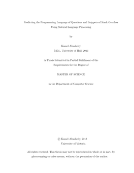 Predicting the Programming Language of Questions and Snippets of Stack Overflow Using Natural Language Processing by Kamel Alras