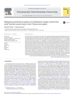 Multiproxy Geochemical Analysis of a Panthalassic Margin Record of the Early Toarcian Oceanic Anoxic Event (Toyora Area, Japan)