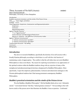 Three Accounts of No-Self (Anatta) 1/8/2013 Drew.Christie@Unh.Edu Philosophy, University of New Hampshire