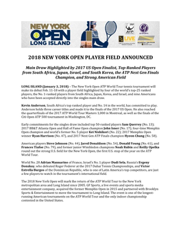 2018 New York Open Player Field Announced
