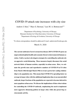 COVID-19 Attack Rate Increases with City Size Arxiv:2003.10376V2 [Q-Bio