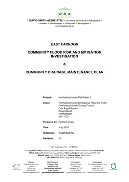 East Farndon Community Flood Risk and Mitigation Investigation Community Drainage Maintenance Plan