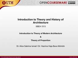 Introduction to Theory and History of Architecture SBEA 1513