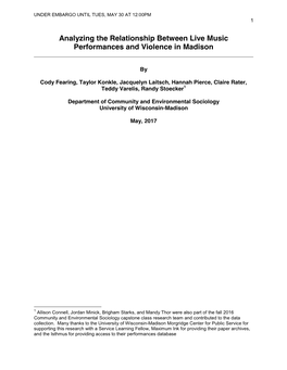 Analyzing the Relationship Between Live Music Performances and Violence in Madison