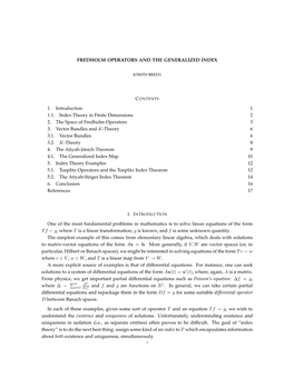 Fredholm Operators and the Generalized Index