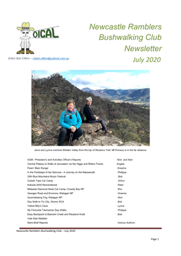 Newcastle Ramblers Bushwalking Club Newsletter Editor Bob Clifton – Robert.Clifton@Outlook.Com.Au July 2020