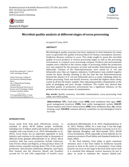 Research Paper Microbial Quality Analysis at Different Stages of Cocoa