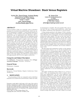 Virtual Machine Showdown: Stack Versus Registers