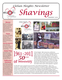 Clelian Heights Newsletter Shavings Summer 2011