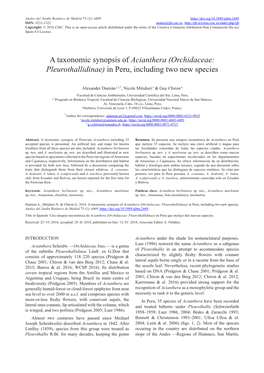 A Taxonomic Synopsis of Acianthera (Orchidaceae: Pleurothallidinae) in Peru, Including Two New Species