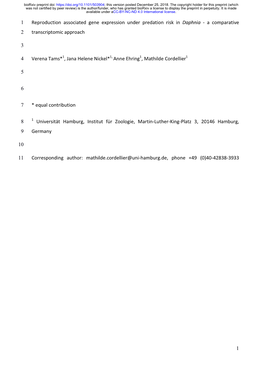 Reproduction Associated Gene Expression Under Predation Risk in Daphnia - a Comparative 2 Transcriptomic Approach